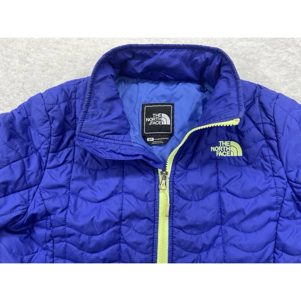 The North Face Thermoball Puffer Jacket Womens‎ Small Blue Lime Green Full Zip